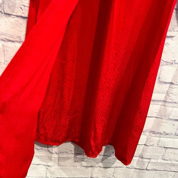 H&M Size 2‎ Red Satin Jacquard Faux Wrap Long Sleeve Midi Dress V Neck - Picture 9 of 9